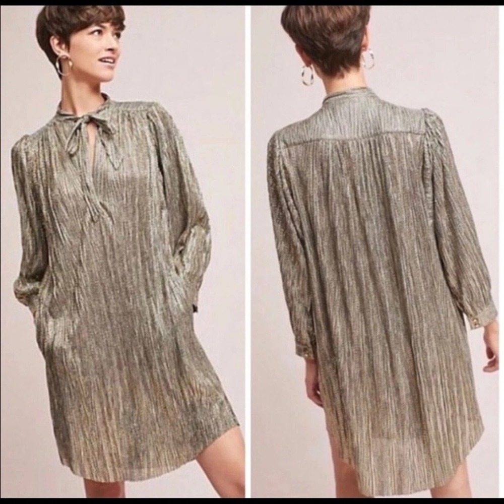 Sabina Musayev Eugene Anthropologie Size S Gray Gold Shirt Dress